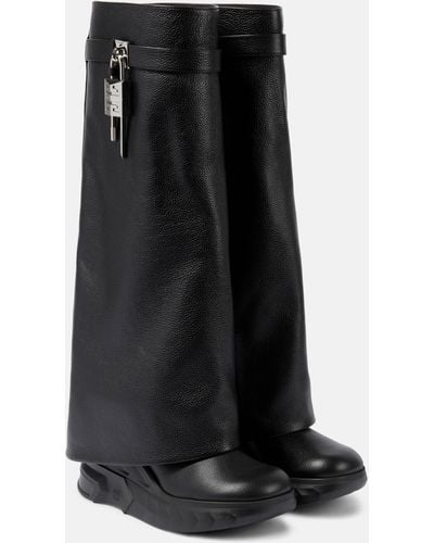 Givenchy Shark Lock Biker Boots In Grained Leather - Black