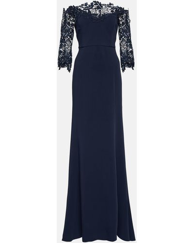 Oscar de la Renta Lace-trimmed Crepe Gown - Blue