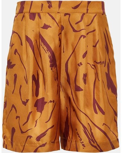 Asceno Carros Printed Silk Twill Shorts - Orange