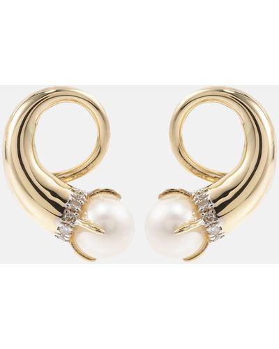 Mateo 14kt Gold Earrings With Diamonds And Pearls - Metallic