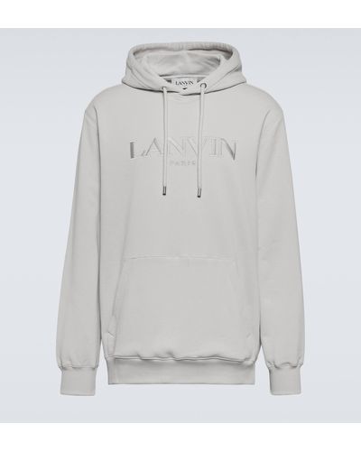Lanvin Logo Embroidered Cotton Hoodie - Grey