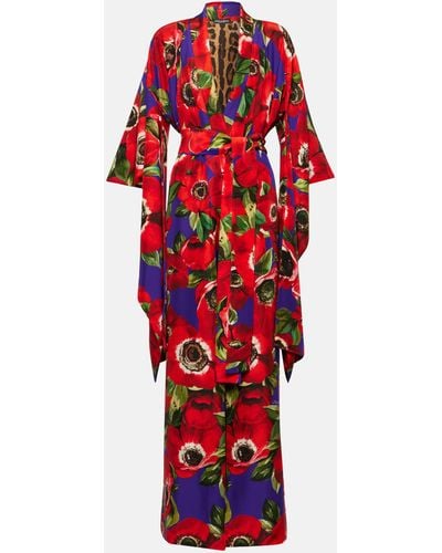 Dolce & Gabbana Floral Silk Robe - Red