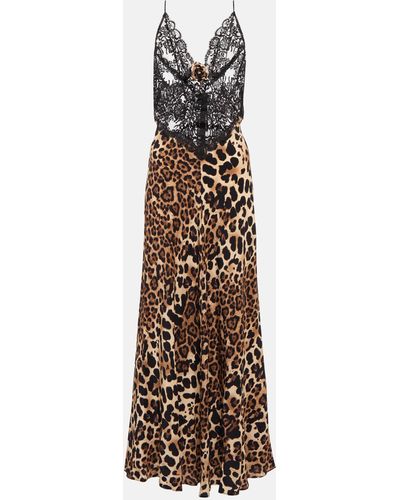 Rodarte Leopard-print Silk And Lace Slip Dress - Metallic