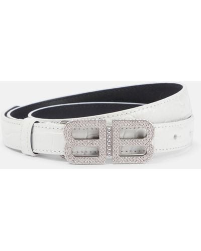 Balenciaga Bb Hourglass Thin Leather Belt - White