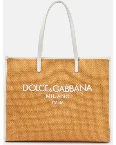 Dolce & Gabbana Large Leather-trimmed Raffia Shopper - Natural