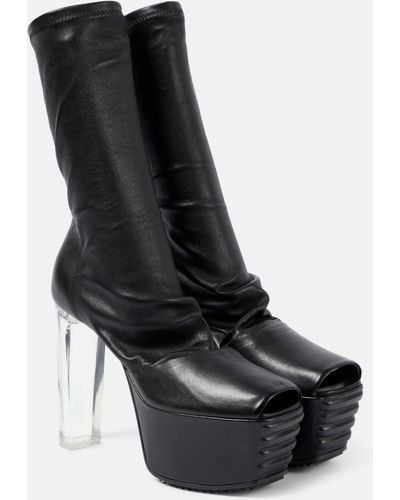 Rick Owens Minimal Grill Stretch 130 Leather Ankle Boots - Black