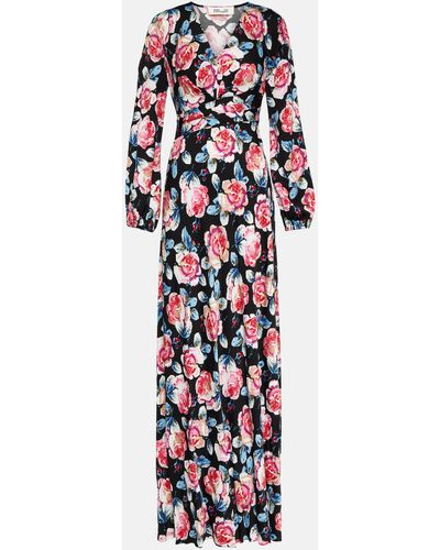 Diane von Furstenberg Monika Floral Satin Maxi Dress - White