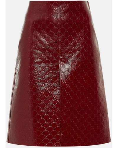 Gucci GG Embossed Leather Midi Skirt - Red