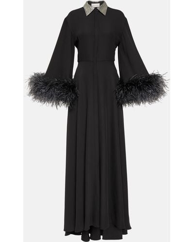 Valentino Feather-trimmed Silk Gown - Black