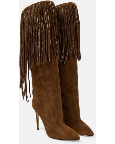 Paris Texas Fringed Embellished Suede Knee-high Boots - Brown