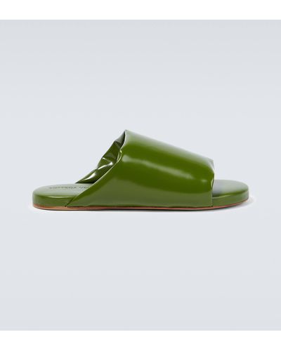 Bottega Veneta Padded Patent Leather Slides - Green