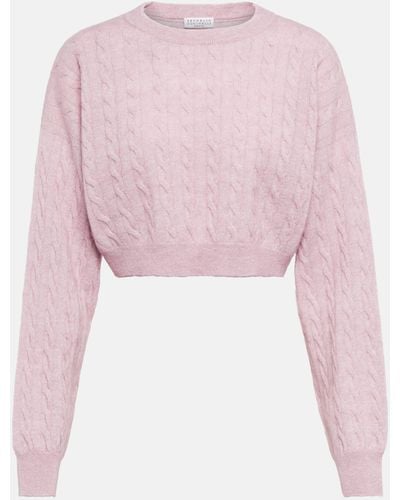 Brunello Cucinelli Cable-knit Alpaca Wool And Cotton Cropped Sweater - Pink