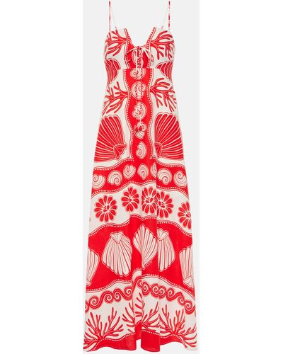 FARM Rio Ainika Printed Linen-Blend Maxi Dress - Red