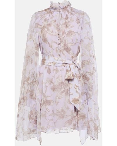 Erdem Clarice Floral-print Silk-georgette Mini Dress - White