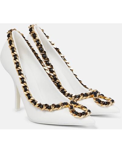 Burberry Chain-trimmed Leather Pumps - White