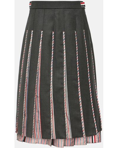 Thom Browne Rwb Stripe Pleated Wool Midi Skirt - Grey