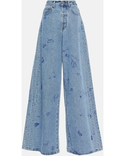 Vetements Printed Low-rise Wide-leg Jeans - Blue