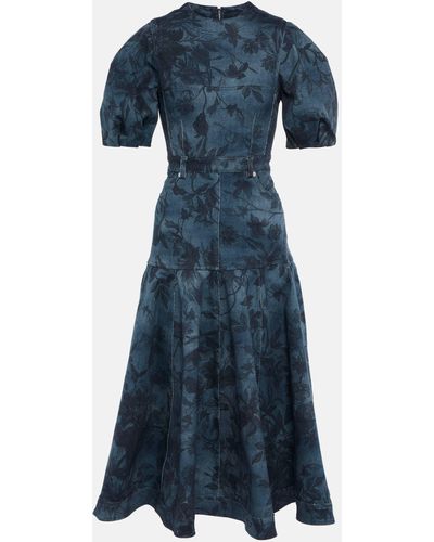 Erdem Lorelei Floral Denim Midi Dress - Blue