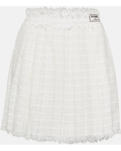 Balmain Pleated Tweed Miniskirt - White