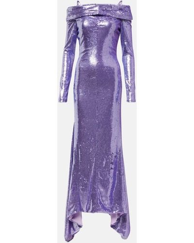 The Attico Fanny Sequined Off-shoulder Gown - Purple
