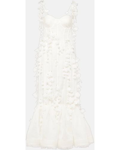 Zimmermann Embroidered Floral Linen And Silk Midi Dress - White