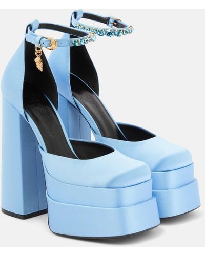 Versace Medusa Aevitas Embellished Satin Platform Sandals - Blue