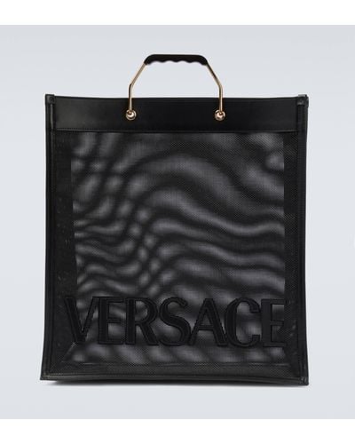 Versace Shopper Leather-trimmed Tote Bag - Black