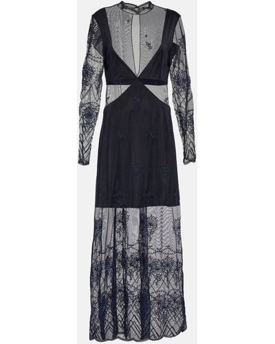 Rabanne Satin And Lace Cutout Maxi Dress - Blue