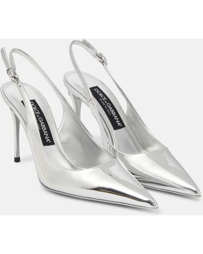 Dolce & Gabbana Lollo Mirrored Leather Slingback Pumps - White