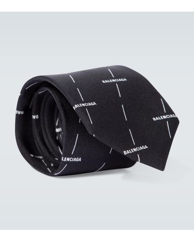 Balenciaga Logo Printed Silk Tie - Black