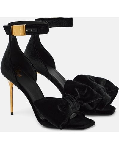 Balmain Velvet Bow-detail Sandals - Black