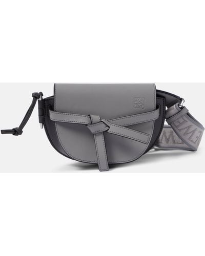 Loewe Gate Dual Mini Leather Shoulder Bag - Grey