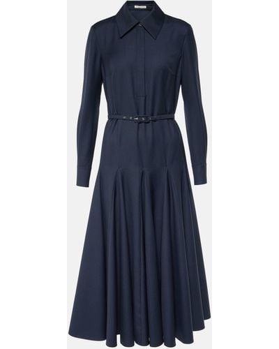 Emilia Wickstead Marione Belted-waist Wool Midi Dress - Blue