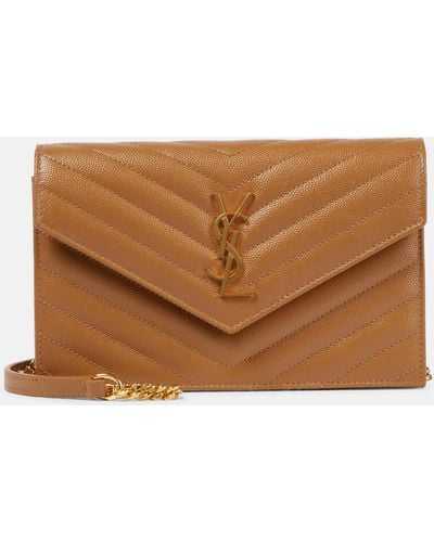 Saint Laurent Cassandre Matelasse Envelope Leather Wallet On Chain - Brown