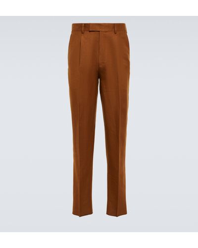 Zegna Pleated Linen And Wool Pants - Brown