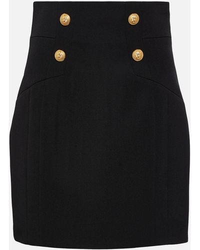 Balmain High-rise Wool Miniskirt - Black