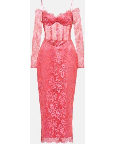 Rasario Corset Lace Midi Dress - Pink