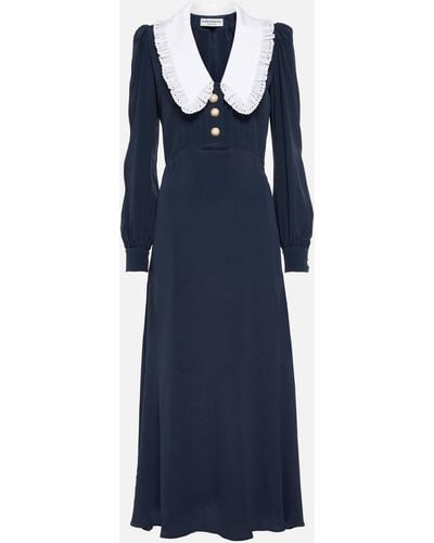 Alessandra Rich Midi Dress With Contrasting Collar - Blue