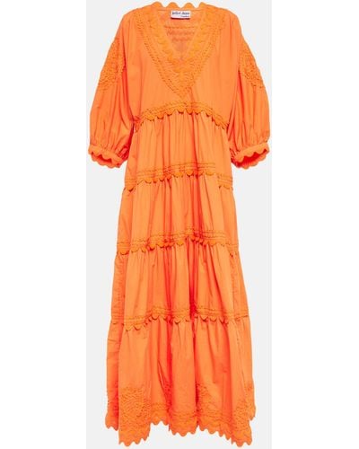 Juliet Dunn Embroidered Cotton Poplin Maxi Dress - Orange