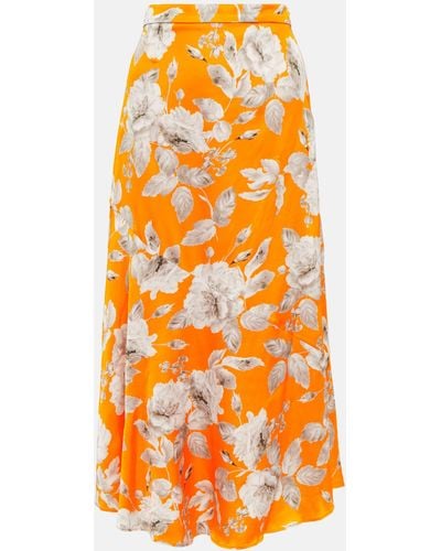 Erdem Griselda Floral Satin Midi Skirt - Orange