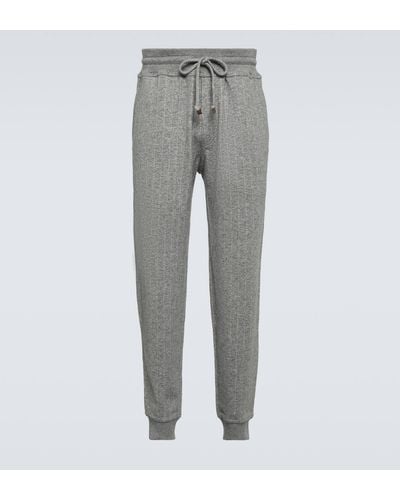 Brunello Cucinelli Tapered Pinstriped Cashmere And Cotton-blend Sweatpants - Grey