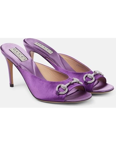 Gucci Horsebit Embellished Satin Mules - Purple