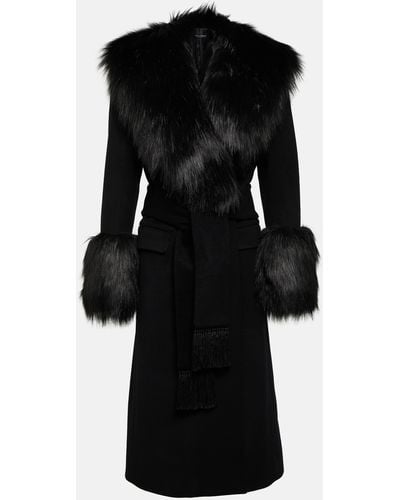 Dolce & Gabbana Faux Fur-trimmed Wool And Cashmere Coat - Black