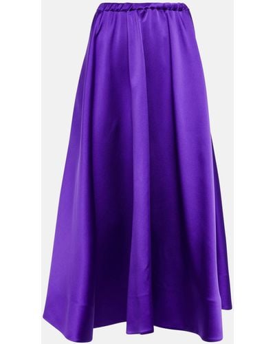Valentino Pleated Satin Midi Skirt - Purple