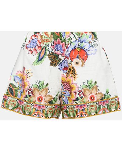 Etro Floral Cotton And Silk Shorts - White