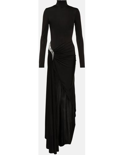 David Koma Asymmetric Mockneck Jersey Gown - Black