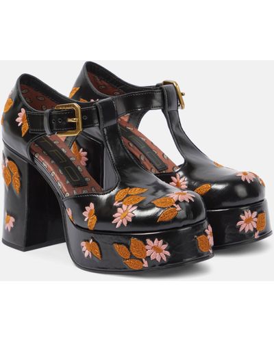 Etro Embroidered Mary Jane Block Heels - Black