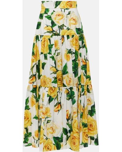 Dolce & Gabbana Floral Tiered Cotton Maxi Skirt - Yellow