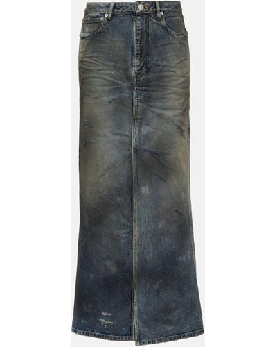 Balenciaga Bleached Denim Maxi Skirt - Grey
