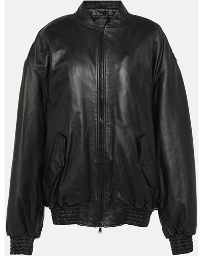 Wardrobe NYC Leather Bomber Jacket - Black